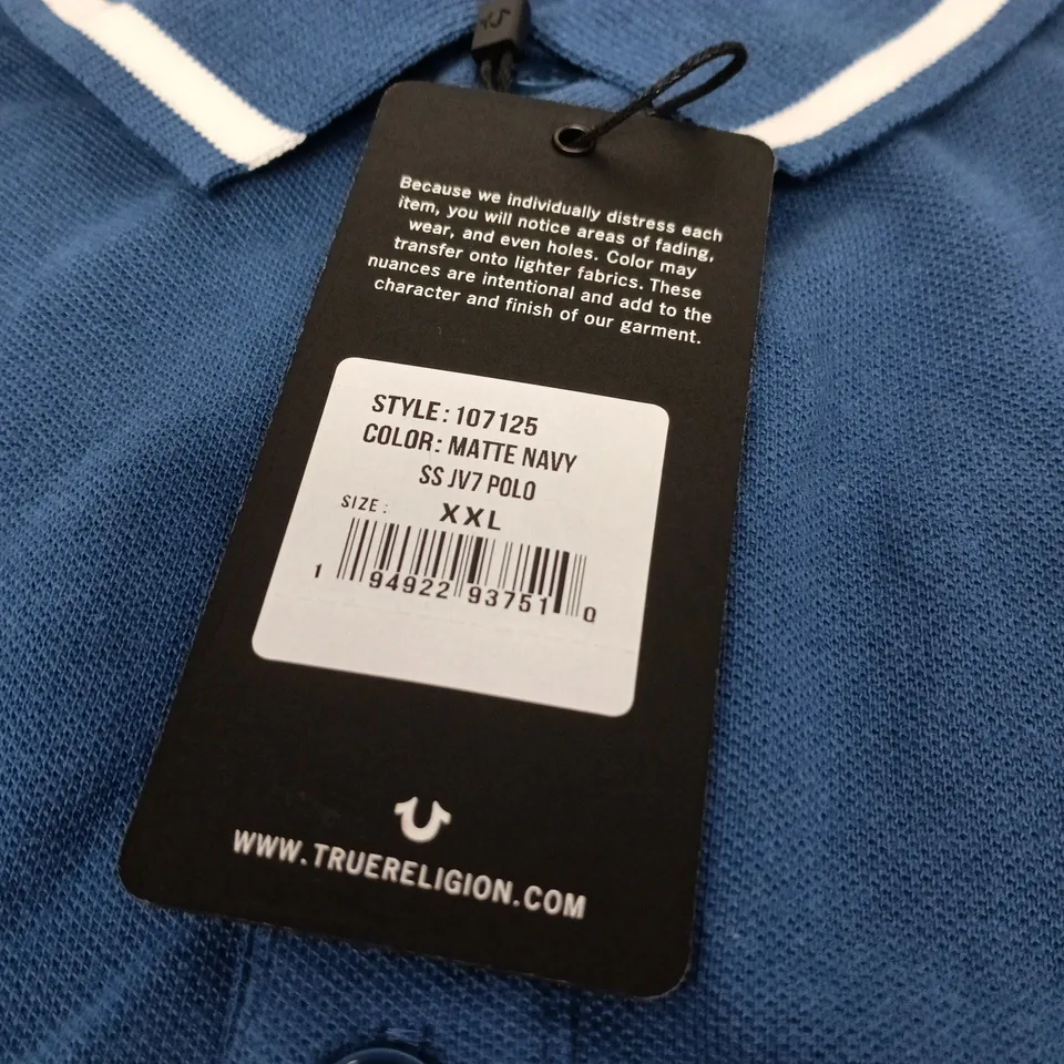 TRUE RELIGION BRAND JEANS POLO SHIRT – MATTE NAVY, STYLE 107125, SIZE XXL