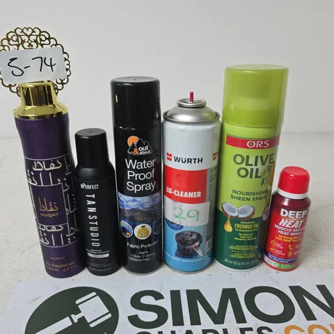APPROXIMATELY 15 ASSORTED AEROSOLS TO INCLUDE DEEP HEAT , OLIVE OIL AND WATERPROOF SPRAY