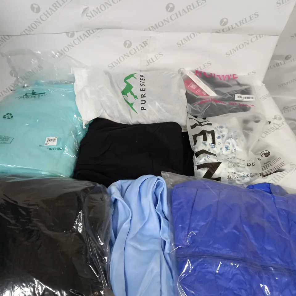 LARGE BOX OF ASSORTED CLOTHING ITEMS TO INCLUDE LINGERIE, DRESSES AND JUMPERS
