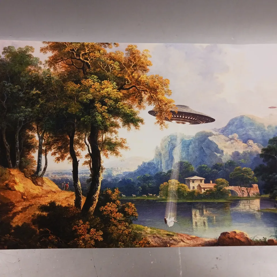 PAIR OF ALIEN VINTAGE ART PRINTS TO INCLUDE 'CATCH OF THE DAY', AND 'ALIEN ABDUCTION' - ARTIST UNCREDITED