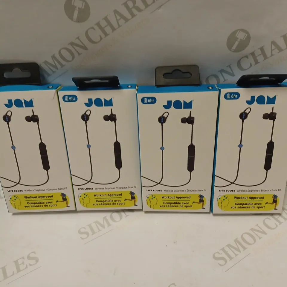 BOX OF 4 JAM AUDIO LIVE LOOSE WIRELESS BLUETOOTH EARBUDS, BLACK