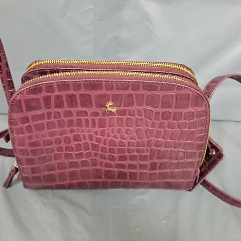 ASHWOOD CROC LEATHER SMALL HALF MOON CROSS-BODY - BURGUNDY