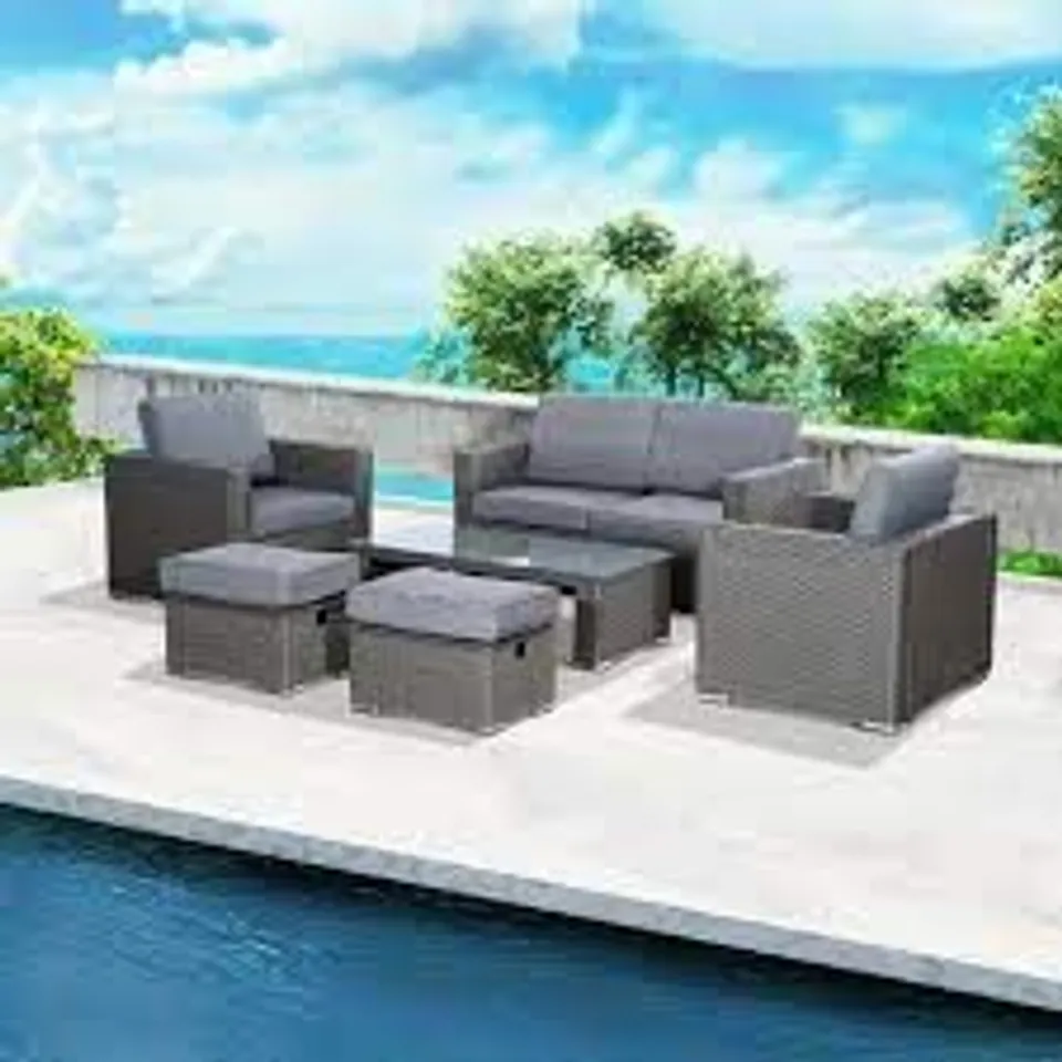 BOXED WAITE 6 SEATER RATTAN SOFA SET