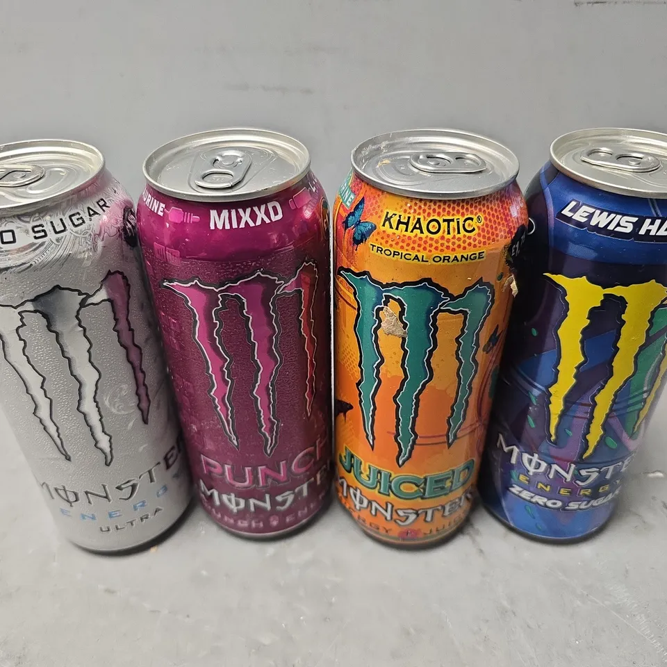 APPROXIMATELY 8 ASSORTED DRINKS ITEMS TO INCLUDE - MONSTER KHAOTIC , MONSTER LEWIS HAMILTON , MONSTER PUNCH MIXXD ETC