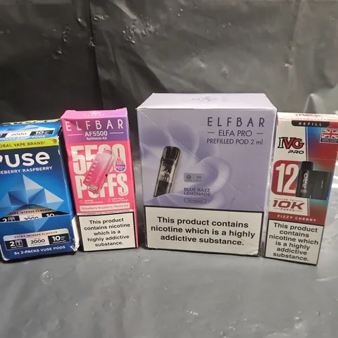 LOT OF APPROXIMATELY 20 ASSORTED ELECTRONIC CIGARETTE ITEMS TO INCLUDE VUSE PODS, ELFBAR PODS AND IVG PRO PODS