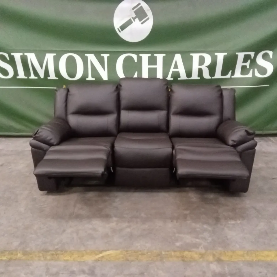 ALBION LUXURY FAUX LEATHER 3 SEATER HIGH BACK MANUAL RECLINER SOFA - CHOCOLATE RRP £619