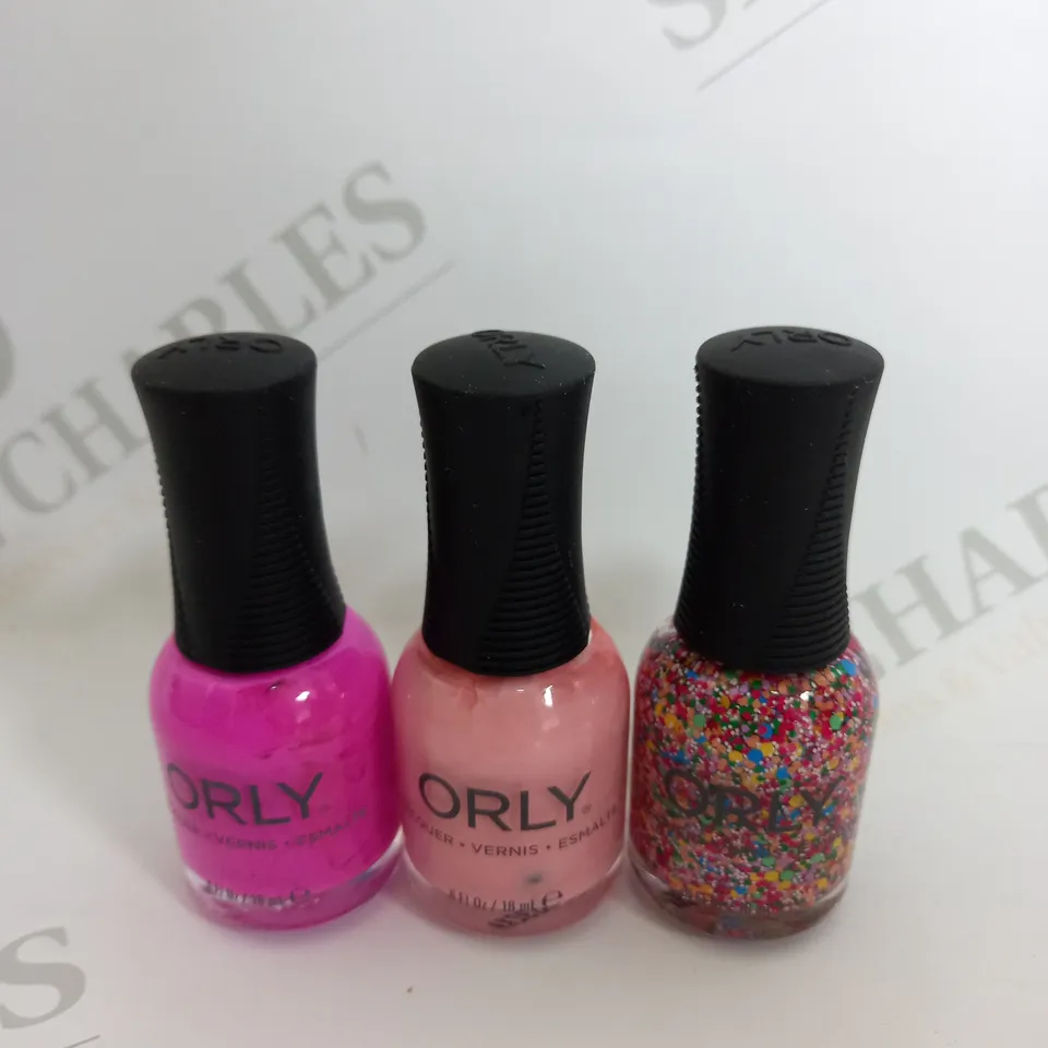 SET OF 3 ORLY LAQUER IN PINK - PEACH- AND RAINBOW 