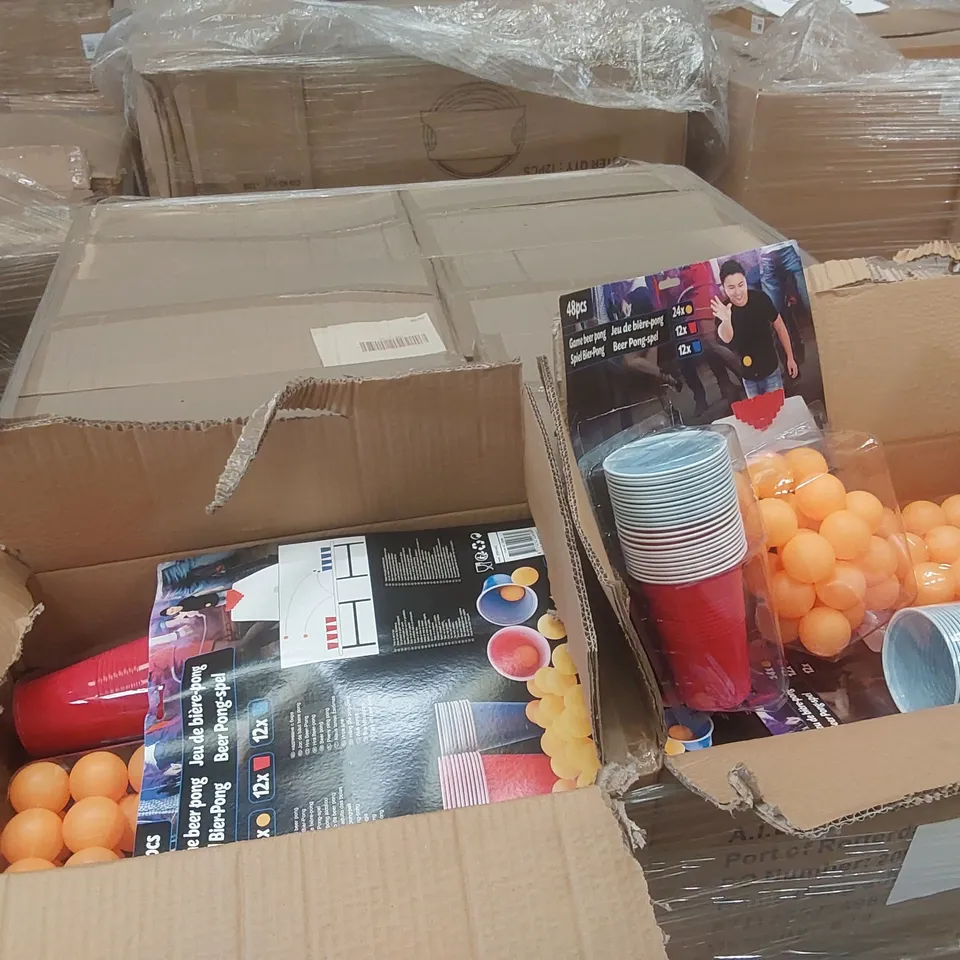 PALLET TO CONTAINING A VERY LARGE QUANTITY OF ASSORTED ITEMS INCLUDING: BEER PONG SETS, MIXING BOWLS ECT
