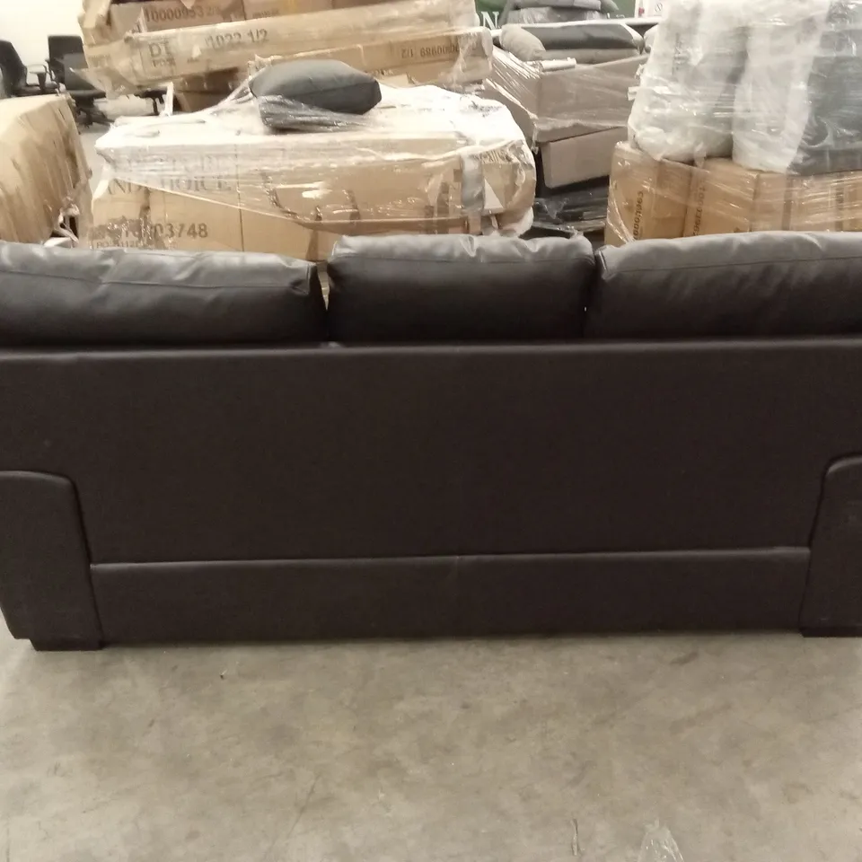 DESIGNER 3 SEATER CHOCOLATE FAUX LEATHER SOFA
