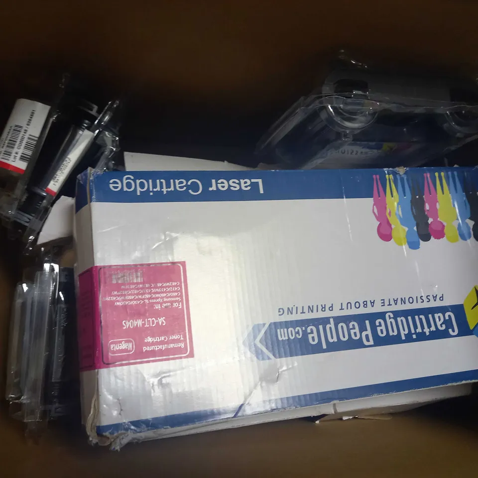 BOX OF 7 ASSORTED PRINTER CATRIDGES AND PARTS