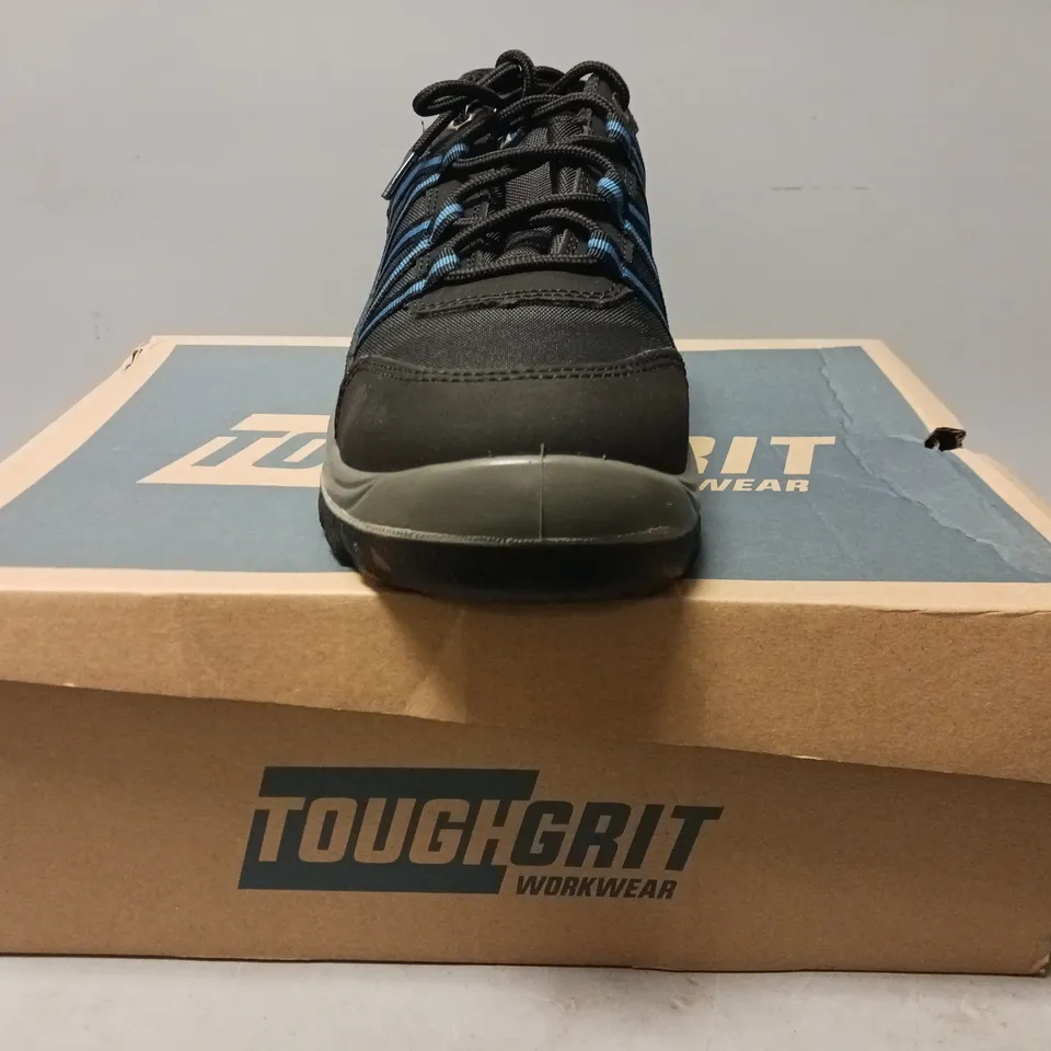 BOXED PAIR OF TOUGH GRIT ALDER 2 STEEL TOE SAFETY SHOES IN BLACK/BLUE UK SIZE 10