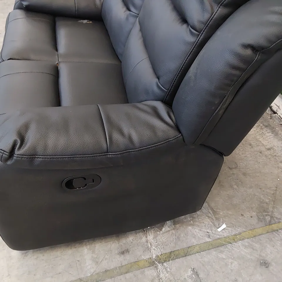 DESIGNER MANUAL RECLINING TWO SEATER SOFA BLACK FAUX LEATHER 