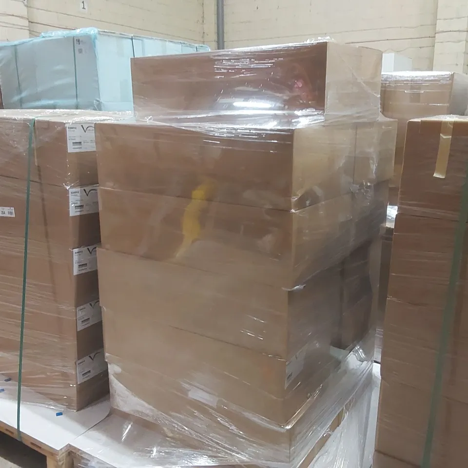 PALLET CONTAINING A LARGE QUANTITY OF ASSORTED BATHROOM FURNITURE PARTS INCLUDING: VELDEAU VANITY CARCASSES ECT