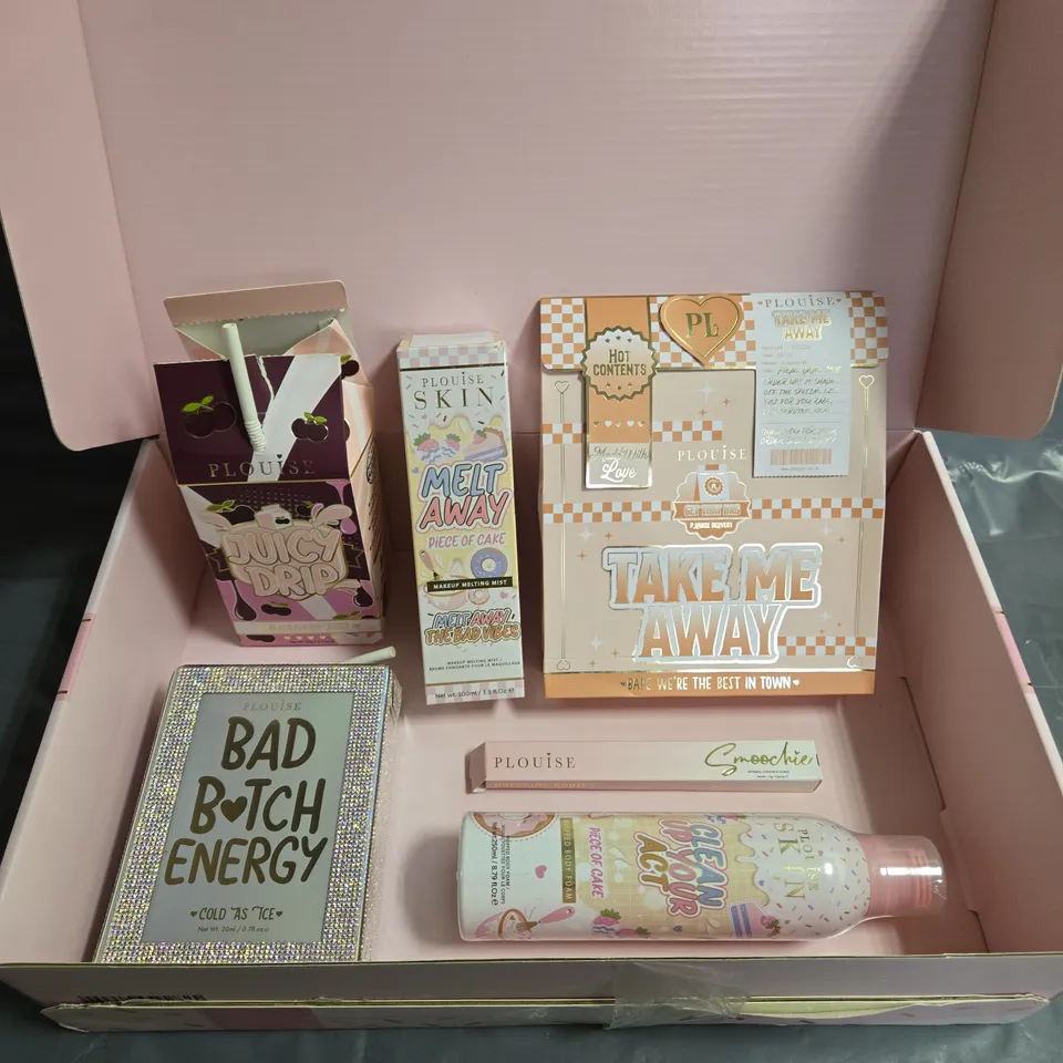 BOX OF 6 ASSORTED PLOUISE COSMETICS TO INCLUDE - WHIPPED BODY FOAM - MAKEUP MELTING MIST - LIP PENCIL - ETC