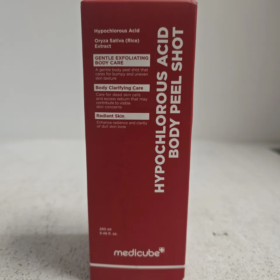 BOXED AND SEALED MEDICUBE HYPOCHLOROUS ACID BODY PEEL SHOT (280ML)