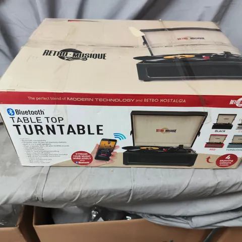 RETRO MUSIQUE BLUETOOTH TABLE TOP TURNTABLE – BOXED. 