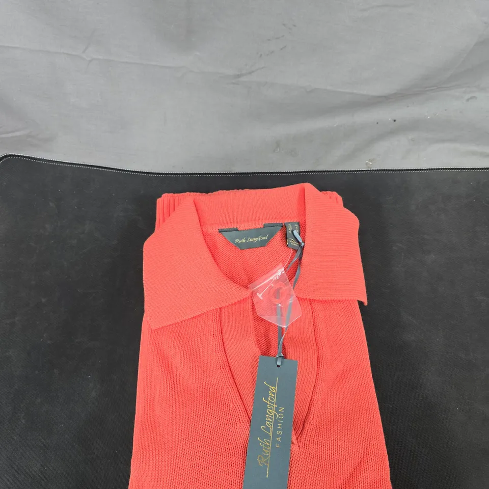 RUTH LANGSFORD FASHION PINK KNITTED POLO-NECK TOP, UK M