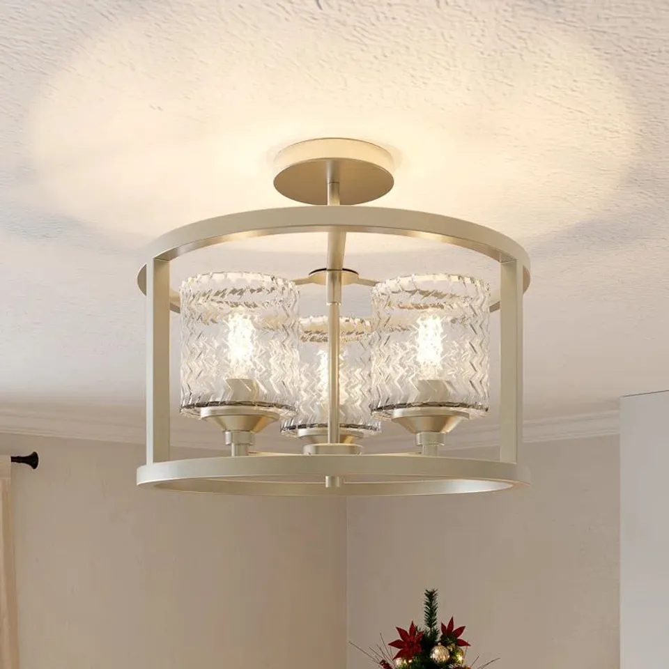 BOXED VLISSINGEN 3-LIGHT 38CM GLASS SEMI FLUSH CEILING LIGHT