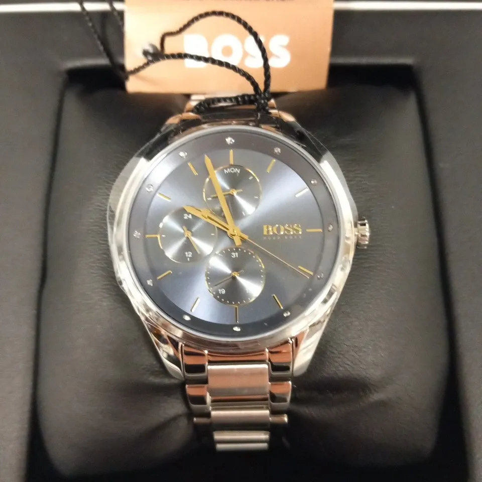 BOXED HUGO BOSS GRAND COURSE BLUE DIAL WRIST WATCH