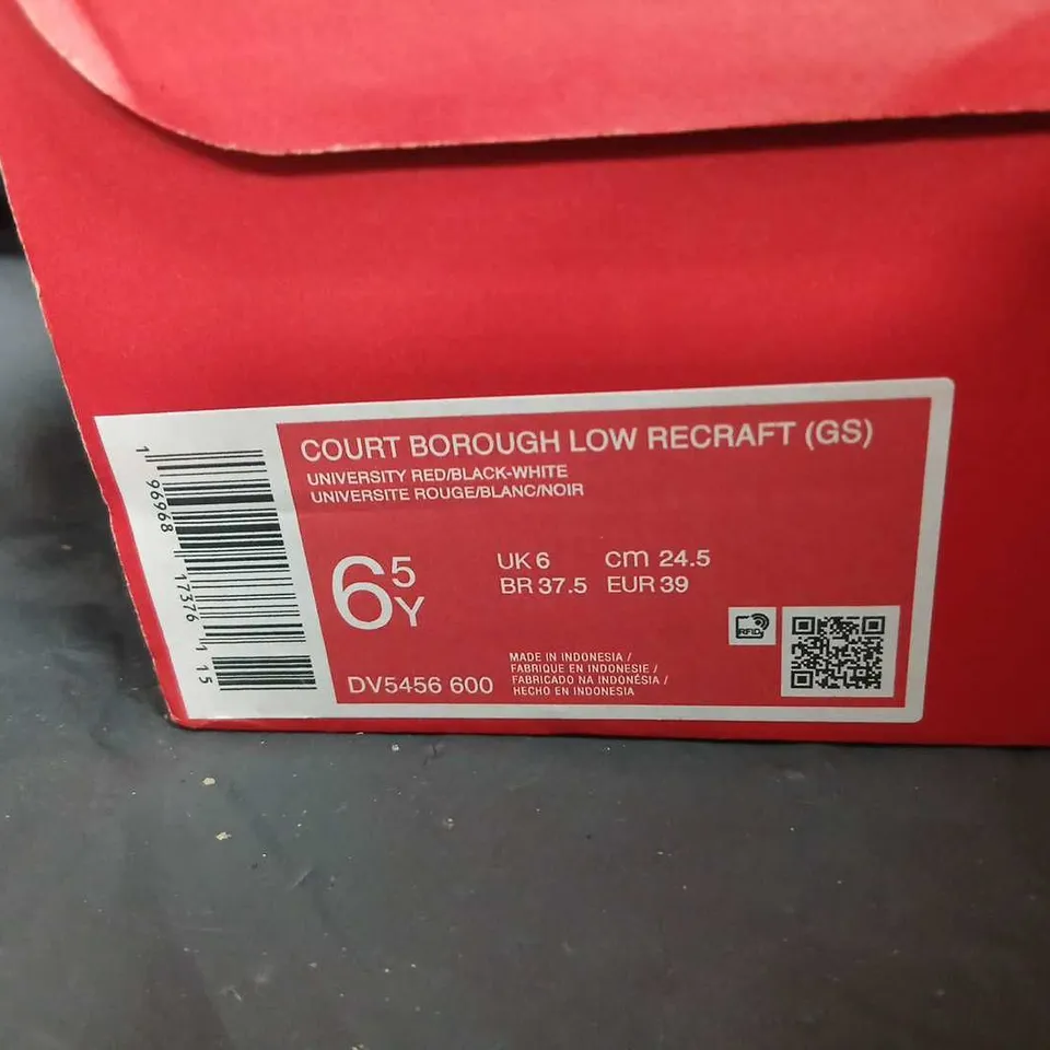 NIKE COURT BOROUGH LOW RECRAFT GS TRAINERS – UNIVERSITY RED/BLACK/WHITE, UK 6