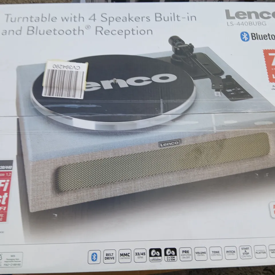 BOXED LENCO LS-440BUBG BLUETOOTH TURNTABLE WITH BUILT IN SPEAKERS 