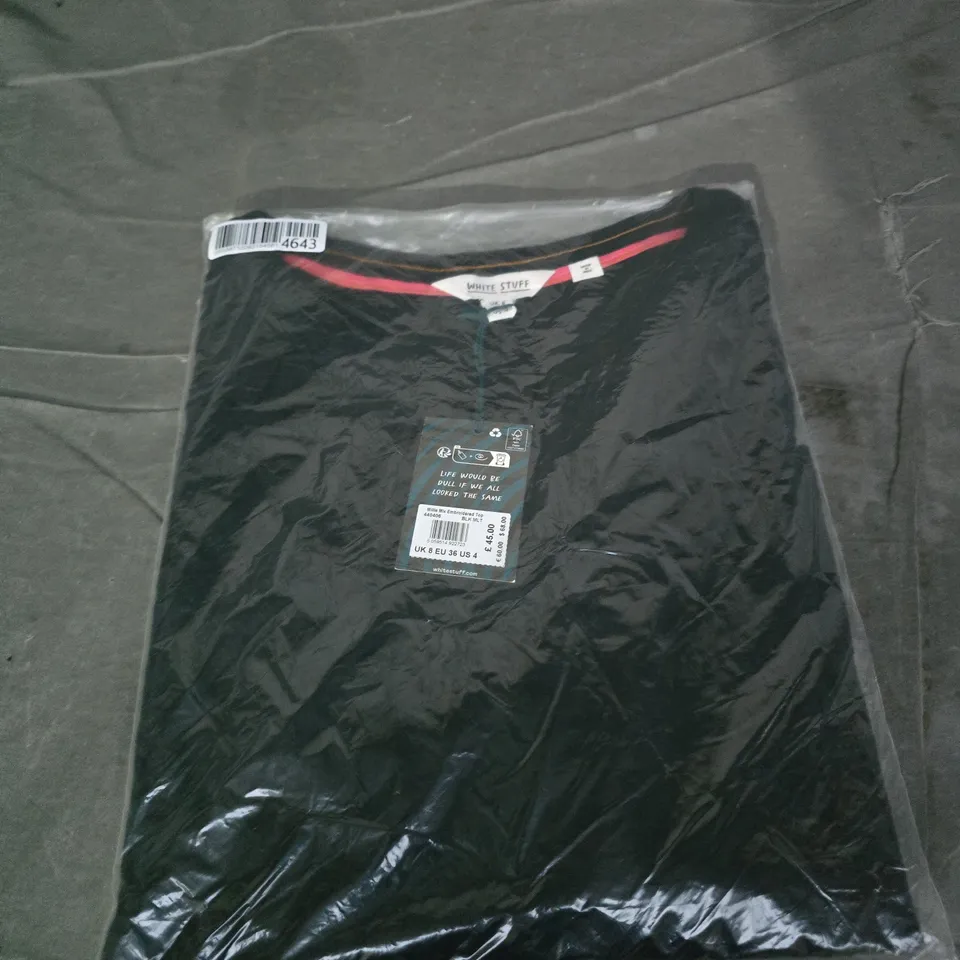 WHITE STUFF MILLIE MIX EMBROIDERED TOP – BLACK, UK 8