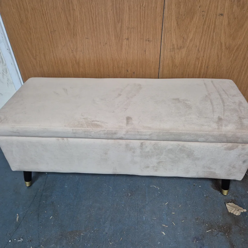 MY HOME STORIES VELVET OTTOMAN IN NEUTRAL - COLLECTION ONLY
