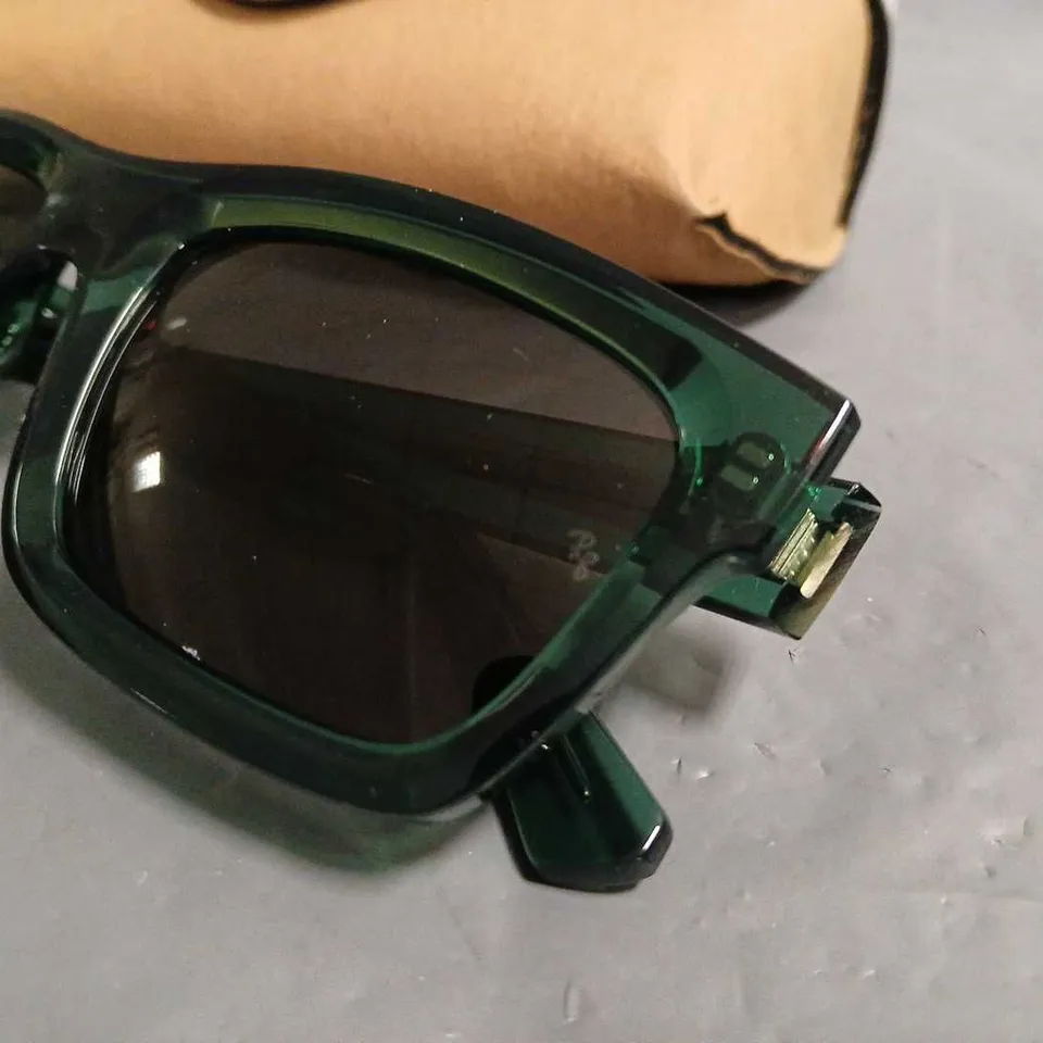 BOXED PAIR OF RAYBAN CLEAR GREEN FRAMED GLASSES