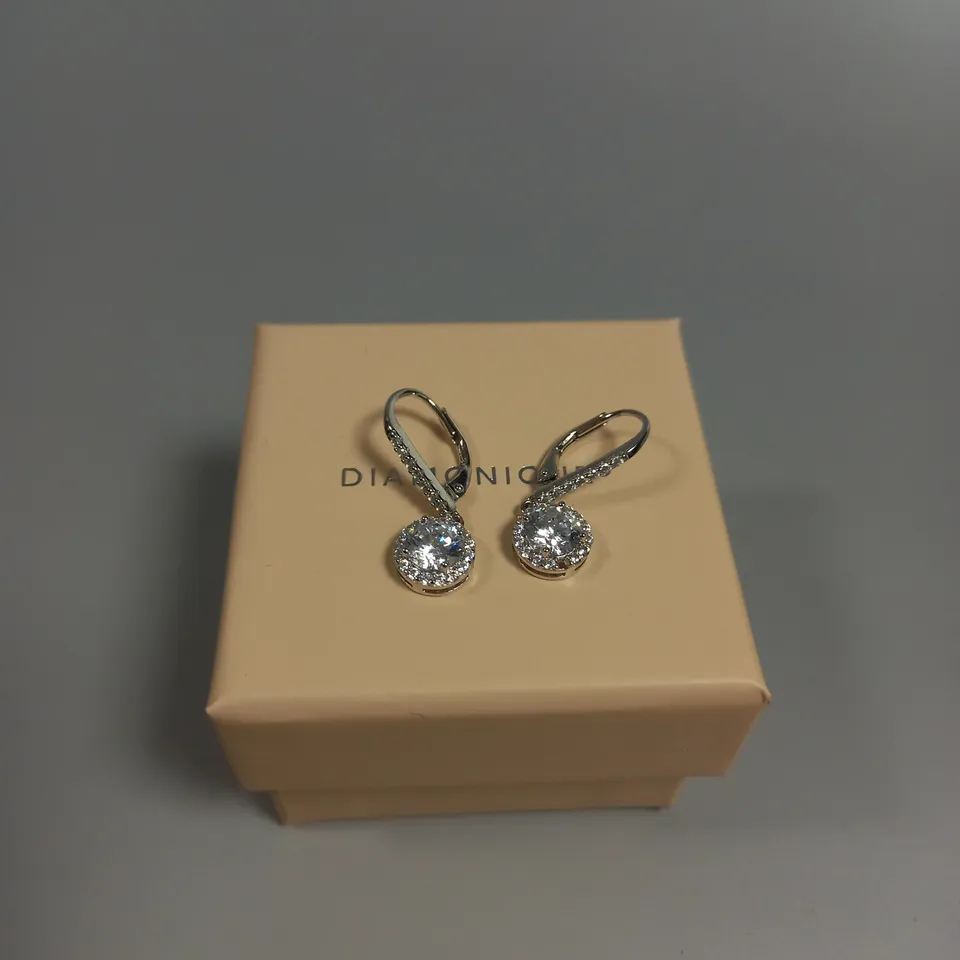 BOXED DIAMONIQUE SILVER DROP EARRINGS 