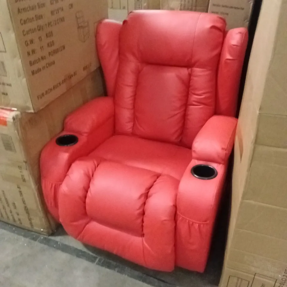 DESIGNER RED FAUX LEATHER UPHOLSTERED RECLINER CHAIR 