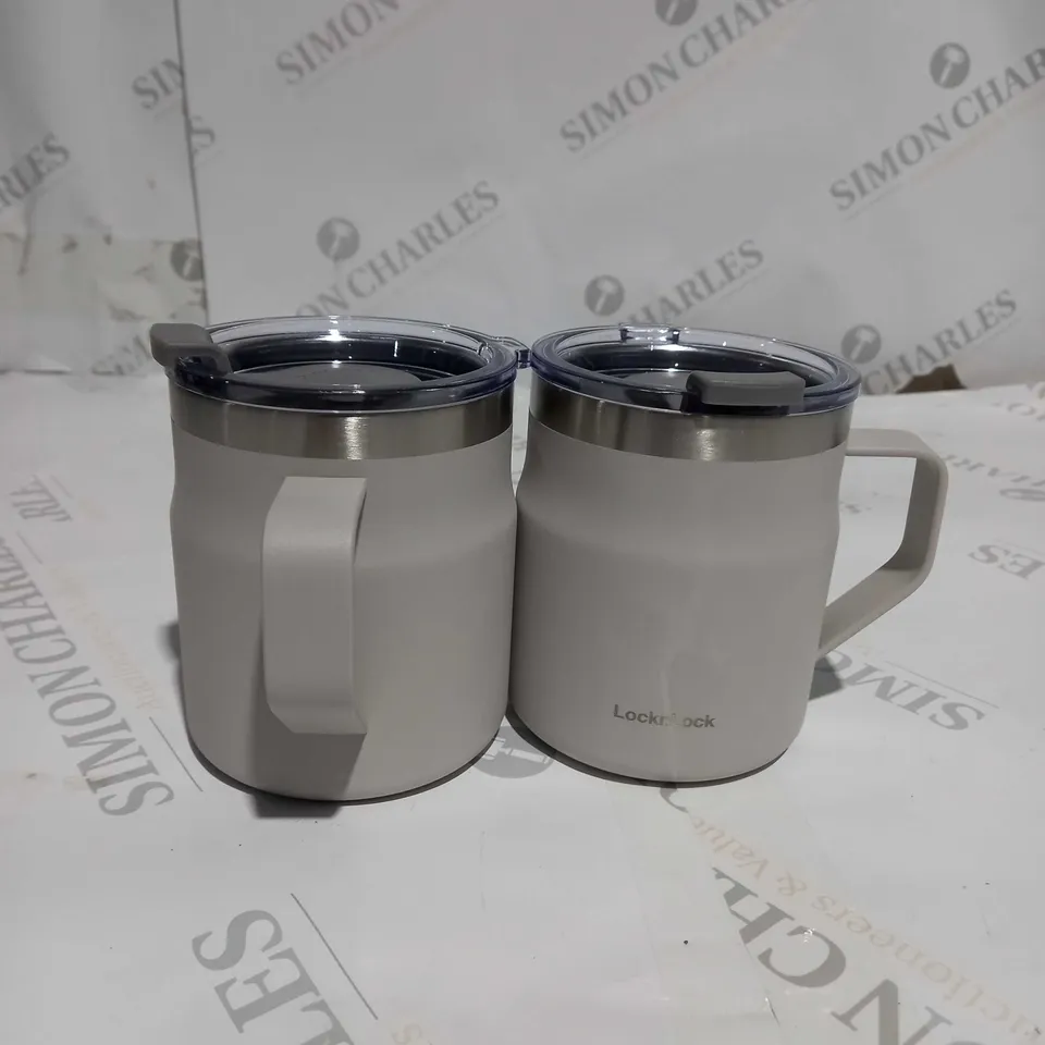 LOCK & LOCK PAIR OF INSULATED STAINLESS STEEL MUGS - OFF WHITE