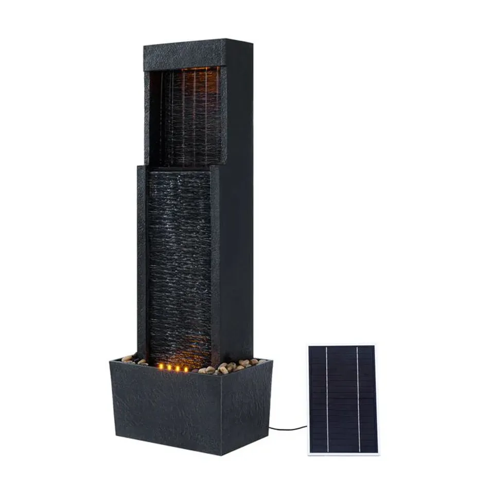 BOXED TEAMSON HOME 37.99" ATHENA SOLAR-POWERED OUTDOOR MODERN WATERFALL FOUNTAIN, BLACK 