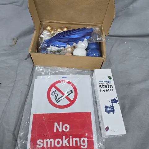 BOX OF ASSORTED ITEMS TO INCLUDE - NO SMOKING - STAIN TREATER - 