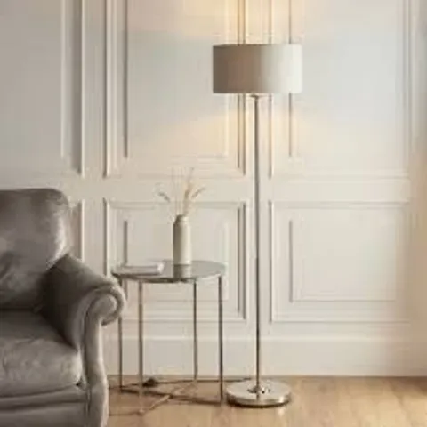 BOXED ENDON LIGHTING HIGHCLERE BRUSHED CHROME/LINEN 10W LED FLOOR LAMP