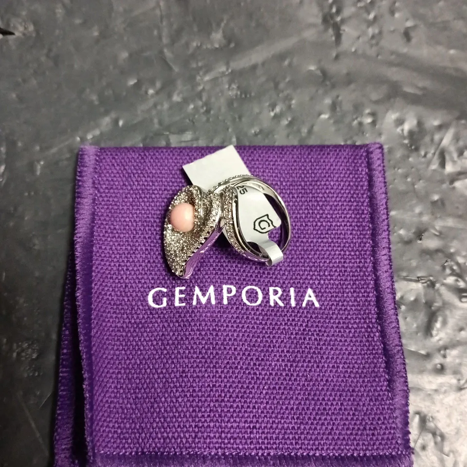 GEMPORIA RING WITH PINK CABOCHON CENTRE AND PAVÉ SURROUND