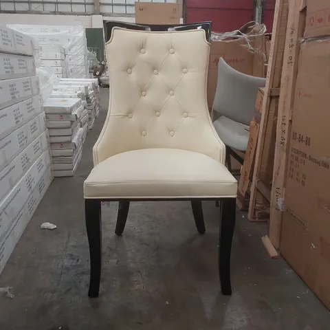 DESIGNER UPHOLSTERED CREAM DINING CHAIR WITH GLOSS WOODEN LEGS