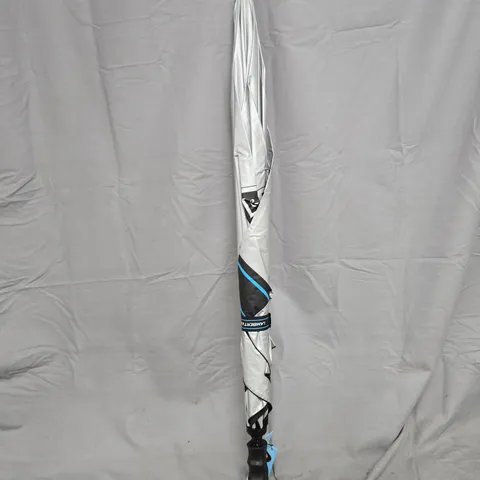 LAMBERT AND BUTLER COMPACT TRAVEL UMBRELLA WITH SLEEVE – GREY/BLACK WITH BLUE TRIM