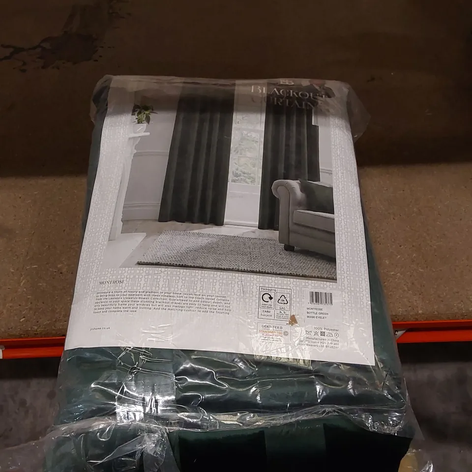 BAGGED LAURENCE LLEWELYN BOWEN MONTROSE GREEN VELVET EYELET BLACKOUT CURTAIN PAIR - 90 X 90" (1 ITEM)