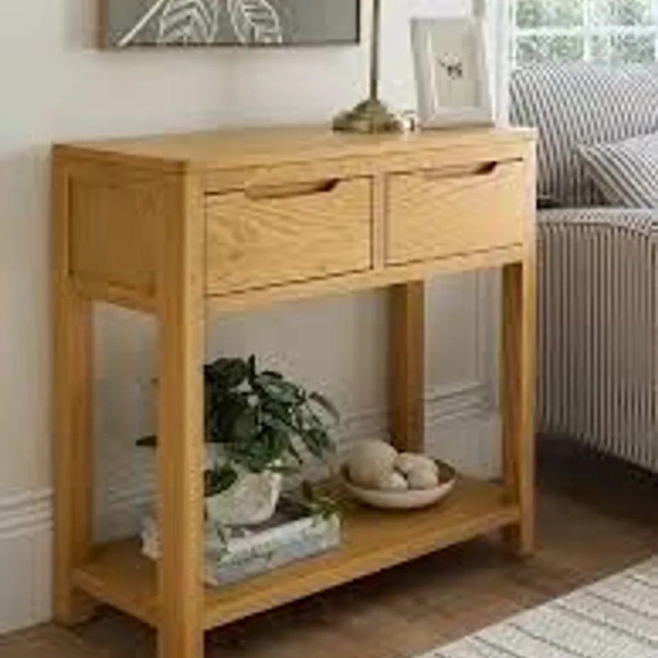 SAXON 2 DRAWER CONSOLE TABLE WITH SHELF - OAK