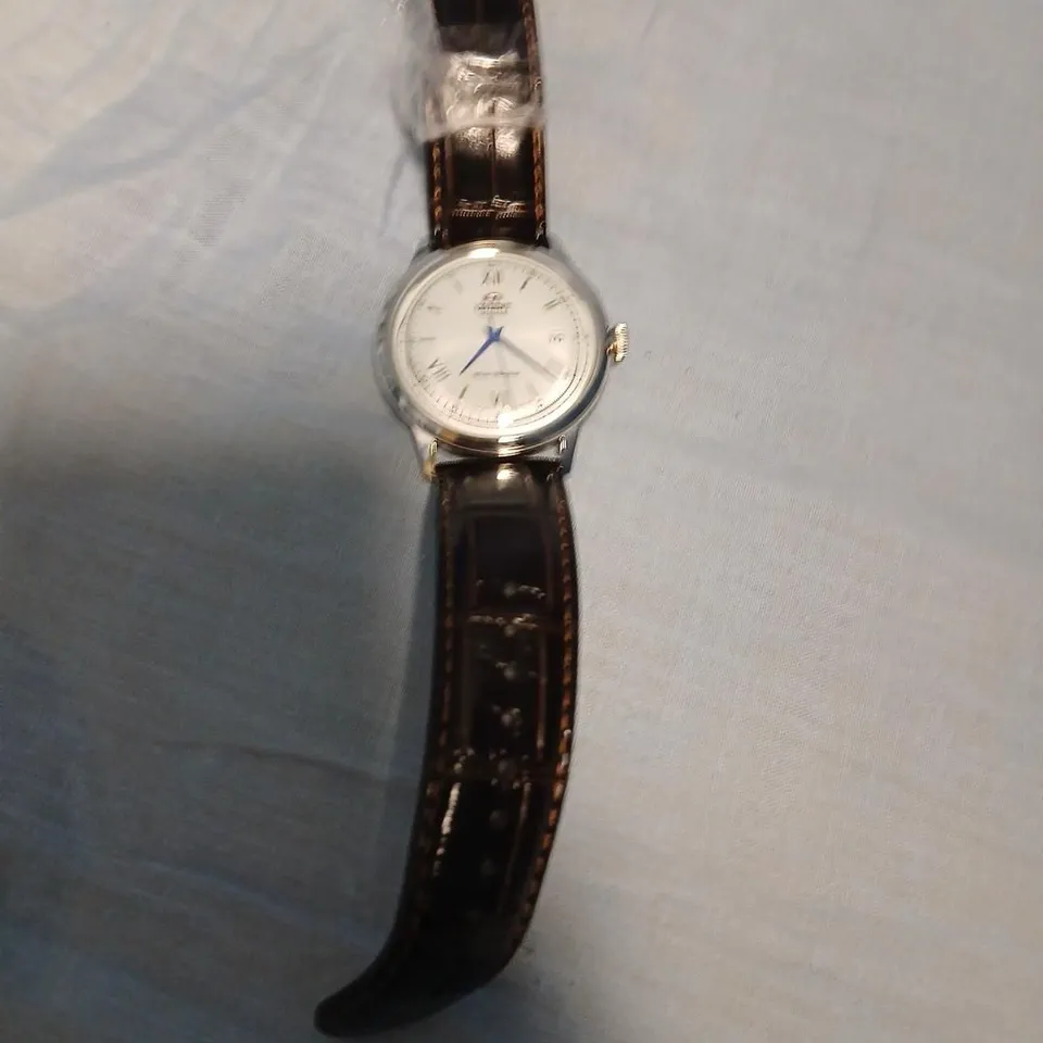 ORIENT AUTOMATIC WRISTWATCH – BROWN LEATHER STRAP, SILVER CASE