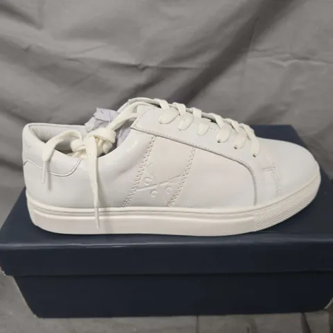 BOXED PAIR OF CREW CLOTHING COMPANY GIGI LEATHER TRAINERS IN WHITE - SIZE 38