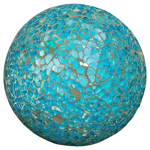 BOXED HOME ESSENCE DECORATIVE MOSAIC BALL IN BLUE SET OF 4 GLASS GEOMETRIC 13CM