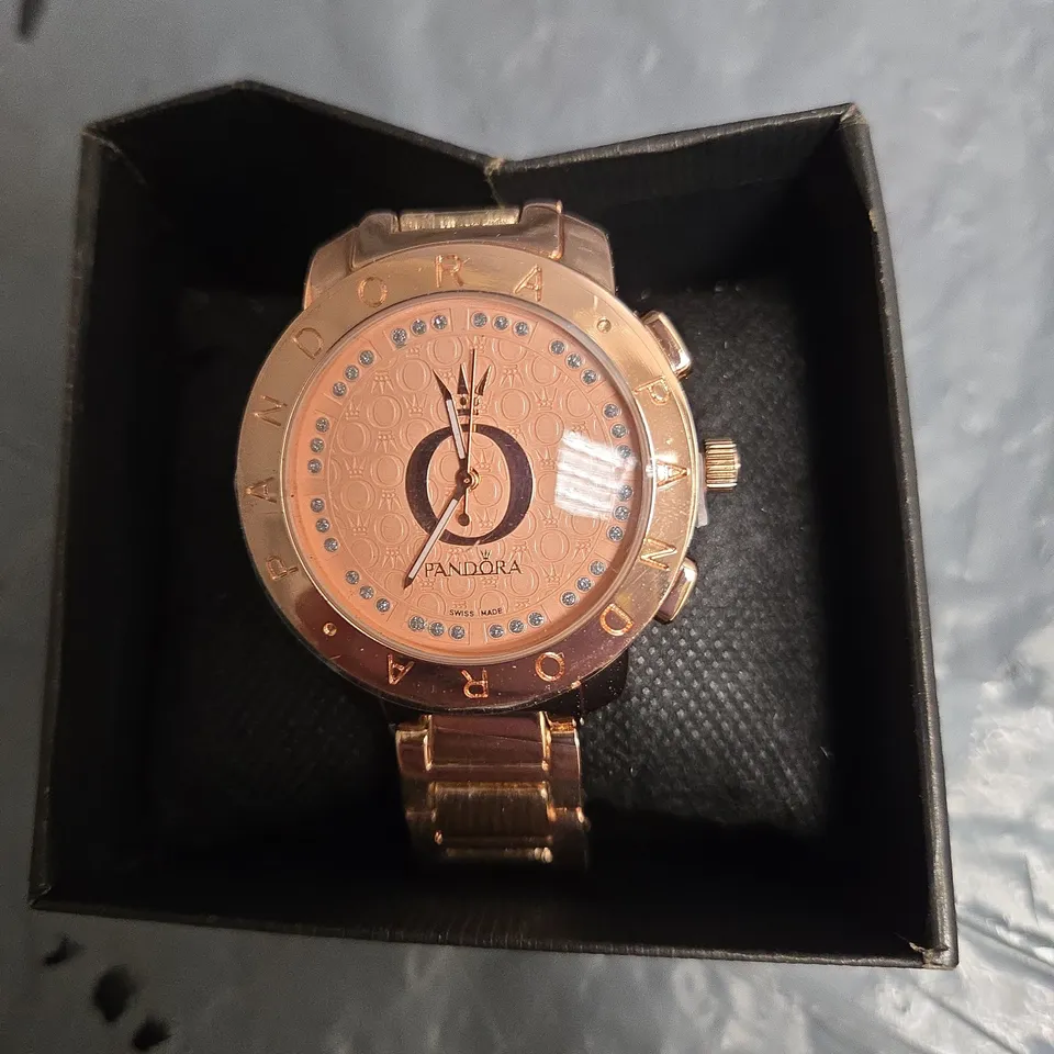 PANDORA ROSE GOLD TONE WATCH WITH CRYSTAL ACCENTS – BOXED