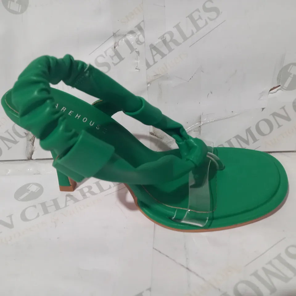 BOXED PAIR OF WAREHOUSE FAUX LEATHER HEELS IN GREEN UK SIZE 4