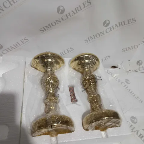 BOXED ALISON CORK PRE-LIT SET OF 2 MERCURY GLASS CANDLE HOLDERS