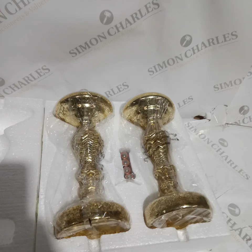 BOXED ALISON CORK PRE-LIT SET OF 2 MERCURY GLASS CANDLE HOLDERS