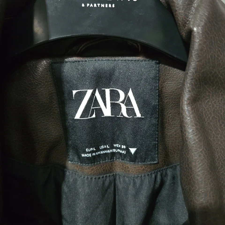 ZARA LEATHER BIKER JACKET – BROWN (UK SIZE NOT SHOWN)