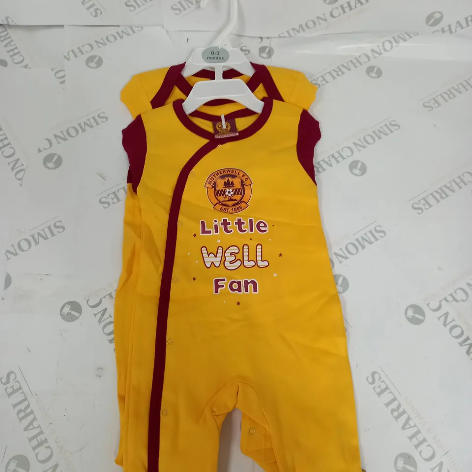 SET OF 2 MOTHERWLL FC BABYGROWS SIZE 0-3 MONTHS