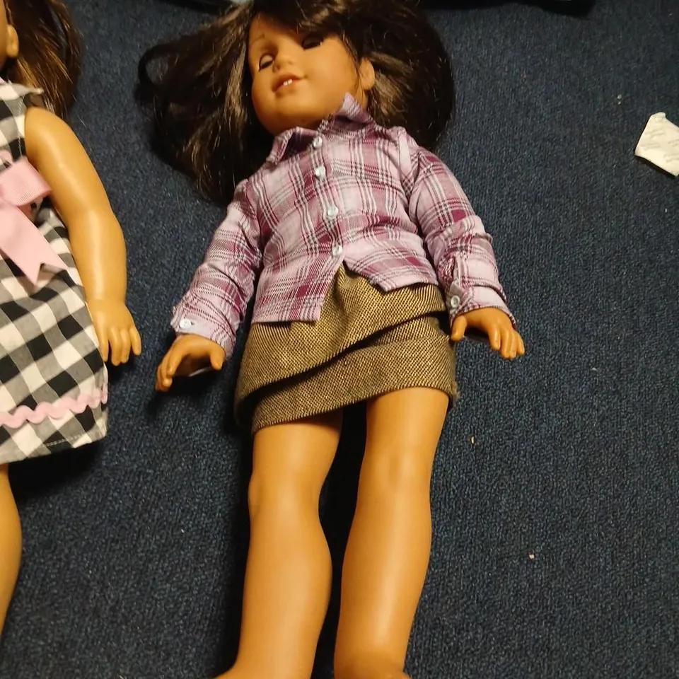 SET OF 2 FASHION DOLLS WITH LONG HAIR IN CHECK AND PLAID OUTFITS
