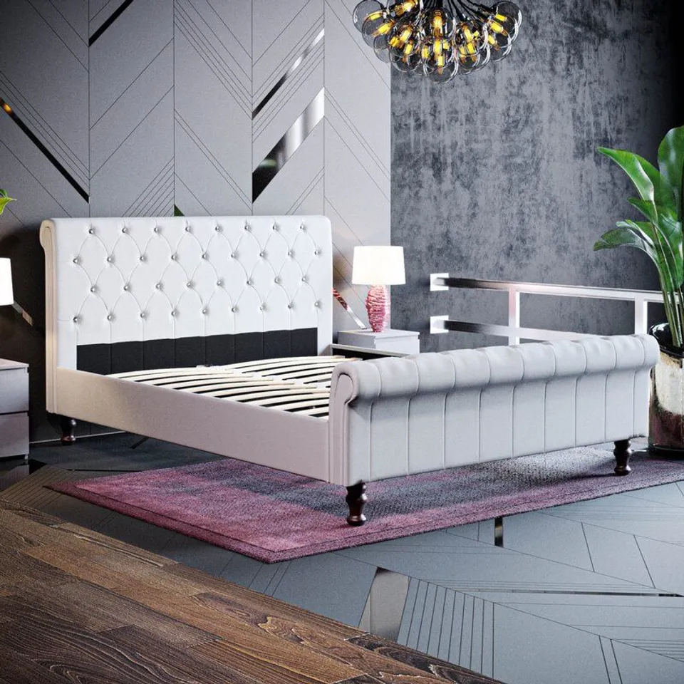 UNGER UPHOLSTERED BED FRAME- LIGHT GREY ( 2 BOXES)